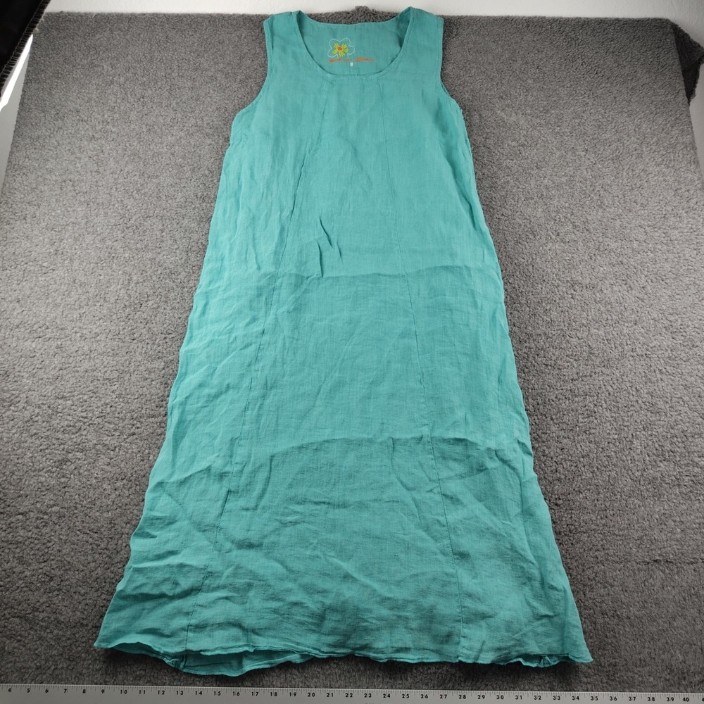 Gudrun Sjoden Linen Sleeveless Midi Dress Teal Turquoise Pockets Womens Small